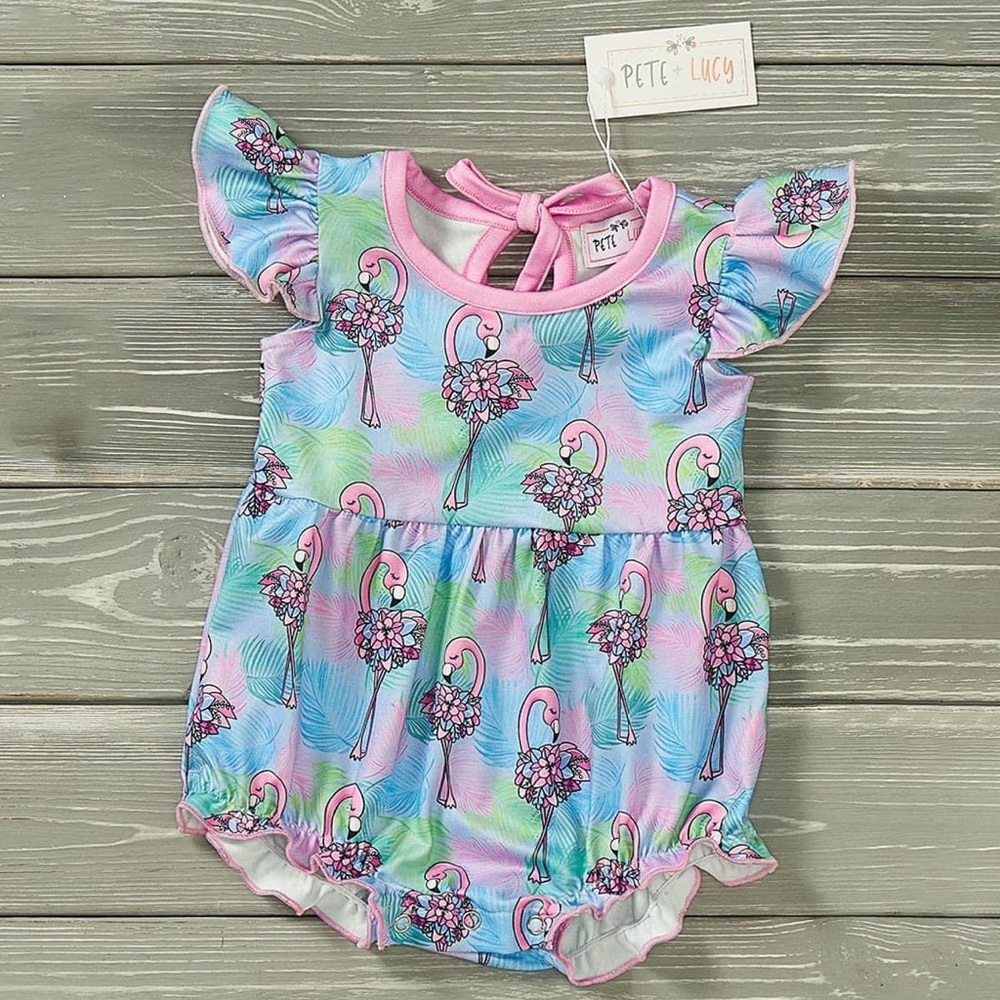 Pete & Lucy Flowery Flamingo Infant Romper